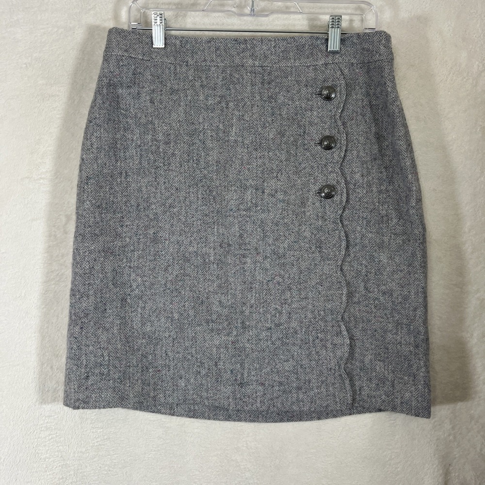 TALBOTS Skirt Women's 8 Herringbone Wool Button Scallop Old Money Career Lined